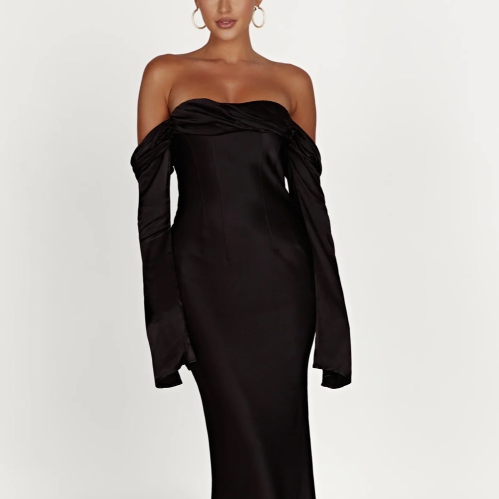Off Shoulder Cowl Neck Maxi Dress - Black